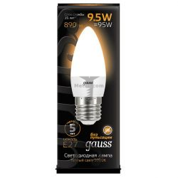 Картинка лампа светодиодная Gauss свеча E27 9.5Вт 3000K GAUSS LED СВЕЧА E27 9,5W 3000K 230V RA>90 арт. 103102110 купить 
