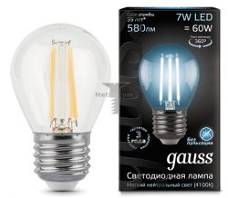 Картинка лампа светодиодная Gauss Ретро Filament шар G45 E27 7Вт 4100K прозрачная GAUSS LED Filament G45 ШАР E27 7W 4100K/CL 200-250V  580Лм арт. 105802207 купить 