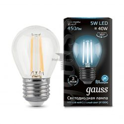 Картинка лампа светодиодная Gauss Ретро Filament шар E27 5Вт 4100K диммируемая Лампа диммируемая GAUSS Filament ШАР E27, 5W, 4100K, 450Лм, Гарантия 3 года арт. 105802205-D купить 