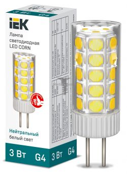 Картинка лампа светодиодная IEK капсульная G4 12В 3Вт 4000K арт. LLE-CORN-3-012-40-G4 купить 