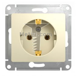 Картинка Розетка Glossa с заземлением бежевый без рамки, без шторок с винтовыми клеммами, способ монтажа скрытый, арт. GSL000243 купить 