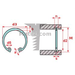 Картинка Кольцо стопорное для отверстий DIN472 130*4 St D2=130мм, S=4мм, M=134мм, D3=137мм, D5=4мм купить 