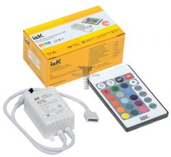 Картинка контроллер для светодиодной ленты IEK RGB инфракрасный 12В 72Вт IEK, контроллер инфракрасный д/LED ленты RGB ZC-1000RC, 72W 12V, размеры,мм 128х64х24 арт. LSC1-RGB-072-IR-20-12-W купить 
