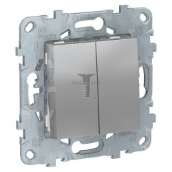 Картинка Выключатель Unica NEW двухклавишный алюминий без рамки, схема 5, способ монтажа скрытый, IP20, арт. NU521130 купить 