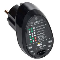 Картинка Тестер розеток ST02D IEK тестер розеток ST02D серии ARMA2L 5 со светодиодной индикацией предназначен для проверки правильности монтажа розеток и работы устройств защитного отключения. купить 