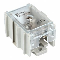Картинка блок проходной EKF РБП-35 (1х35-4х6мм2) 125/50А для ответвления от магистр. линии CU и AL проводов, позволяет подключить до 4х линий. Сечение магистр. провода 4-35мм2, ответление от 1.5 до 6мм2 купить 
