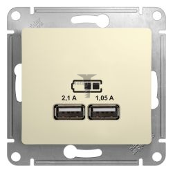 Картинка Розетка Glossa USB двухместная бежевый без рамки, 5В/2100мА+5В/1050мА, способ монтажа скрытый, арт. GSL000233 купить 