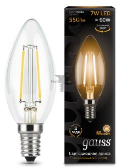 Картинка лампа светодиодная Gauss Ретро Filament свеча C35 E14 7Вт 2700K прозрачная GAUSS LED Filament C35 СВЕЧА E14 7W 2700K/CL 200-250V  550Лм арт. 103801107 купить 