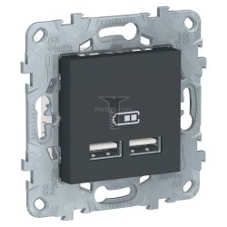 Картинка Розетка Unica NEW USB двухместная 5В/2100мА антрацит без рамки, способ монтажа скрытый, арт. NU541854 купить 