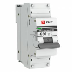 Картинка автомат EKF PROxima 10кА C 1P 80A ном откл способность 10 кА; хар-ка С, Гарантия 7 лет, арт. mcb47100-1-80C-pro купить 