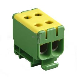 Картинка клемма ENSTO распределительная KE66R желто-зеленая Однополюсный распределительный клеммник на DIN-рейку; диапазон сечений: Al 6-50мм2, CU 2,5-50мм2; 800V; номинальный ток: CU 160A, AL 145A купить 