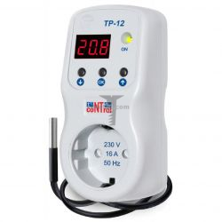Картинка терморегулятор ТР-12-2 розетка ТР-12 используют для управления нагревательным (охладительным) устройством, поддерживая заданную пользователем температуру. Измеряет температуру внешний цифровой датчик, который расположен в нижней части корпуса. Длина провода датчика 1,8 метров. купить 