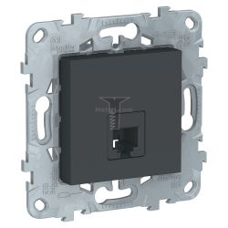 Картинка Розетка Unica NEW телефонная RJ11 антрацит без рамки, 4 контакта, способ монтажа скрытый, арт. NU549254 купить 