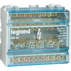 Картинка модульный распределительный блок 4P 125A  Legrand Legrand, арт. 004886, блок распределительный 4P 125A 11Конт. (4*(7+2+2)) 6мод.*17,5мм купить 