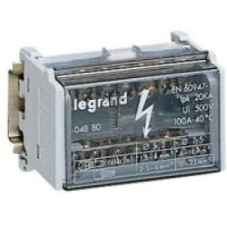 Картинка модульный распределительный блок 2P 100A  Legrand Legrand, арт.004880, блок распред. 2P 100A  7Конт. (2*(5+2)) 4мод.*17,5мм купить 