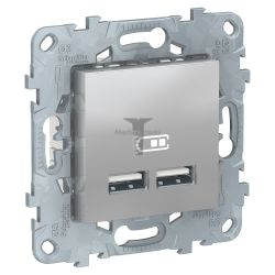 Картинка Розетка Unica NEW USB двухместная 5В/2100мА алюминий без рамки, способ монтажа скрытый, арт. NU541830 купить 
