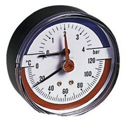 Картинка Термоманометр 0-10 бар вертикальный 1/2" Watts Германия арт. 311P3442 купить 